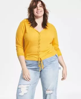 Модный топ на шнуровке в рубчик с v-образным вырезом больших размеров Love, Fire, мульти