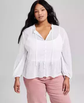 Модный топ с застежкой на пуговицы в горошек для полных And Now This, белый