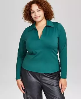 Модный топ Venus с длинными рукавами больших размеров And Now This, зеленый