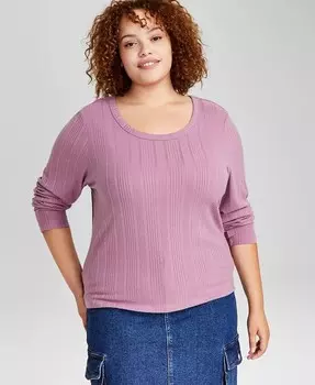 Модный трикотажный топ больших размеров с овальным вырезом And Now This, фиолетовый