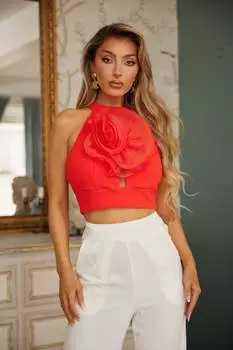 Модный укороченный топ с цветочным принтом FASHNZFAB, оранжевый