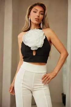 Модный укороченный топ с цветочным принтом FASHNZFAB, черный/белый