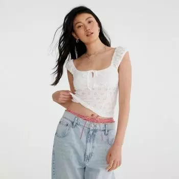 Модный женский топ с квадратным вырезом и ажурными вставками для подростков Aeropostale, бежевый