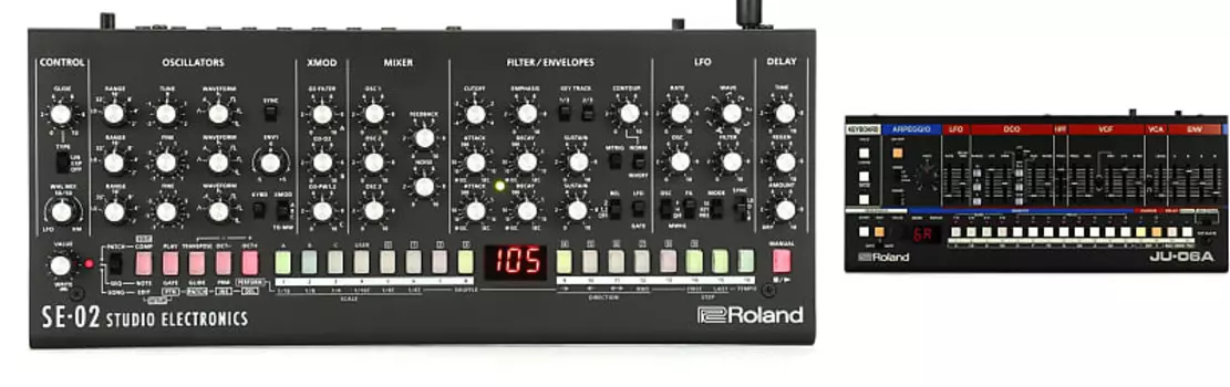 Модуль аналогового синтезатора Roland SE-02 в комплекте со звуковым модулем Juno серии Roland JU-06A Boutique SE-02=1 JU-06A=1