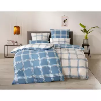 «Мое домашнее двустороннее постельное белье» в клетку. 135х200 или 155х220 см", постельное белье в клетку из хлопка, постельное белье с двусторонним видом My Home, синий/белый