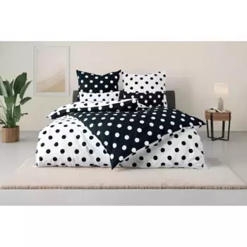 Мое домашнее двустороннее постельное белье «Точки», размером 135х200 см, из вторсырья, постельное белье в горошек My Home, черный