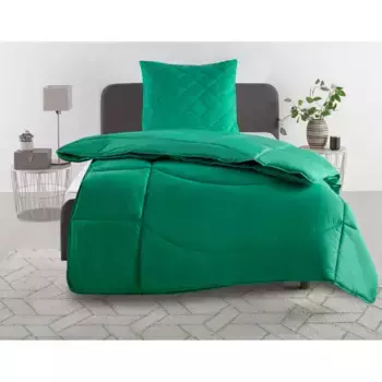 Мое домашнее одеяло+подушка «Микролюкс, пуховое одеяло 135х200 см, 155х220 см», (экономный комплект, 1х пуховое одеяло и 1х подушка), комплект с подушками 40х80 см, 80х80 см, лето, осень, зима в 4 цветах My Home, зеленый