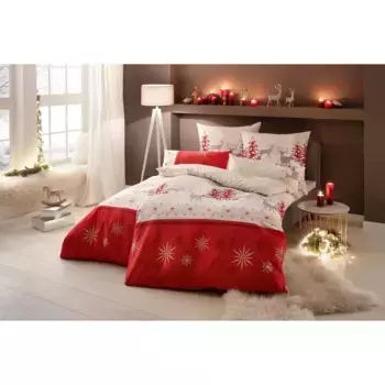 Мое домашнее постельное белье "Рождественский дизайн Venua, качества Linon (охлаждение) + Biber (согревание), экологически чистый 100% хлопок, на подкладке Хлопок производства Африки + сертификат STANDARD 100 от OEKO-TEX", (2 шт.) My Home, красн...