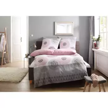 Мое домашнее постельное белье «Tesso» в восточном дизайне, PolyCotton, Linon и Biber (фланель из 100% хлопка), поддерживает инициативу «Сделано в Африке», сертифицировано Made in Green My Home, розовый/серый