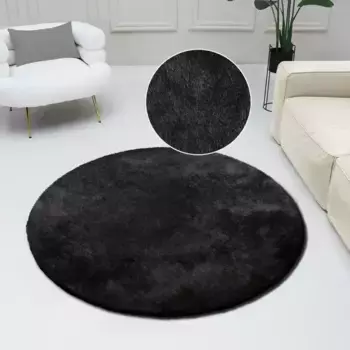 Мохнатый ковер Bruno Banani "Dana коврик, светлый блеск", круглый, однотонный, коврики из микрофибры, гостиная, спальня, столовая 190 см, черный