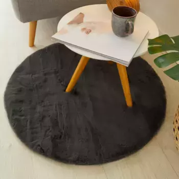 Мохнатый ковер для моего дома «Лугано», круглый, высота 30 мм, искусственный мех, однотонные цвета, очень мягкий и приятный My Home, антрацит