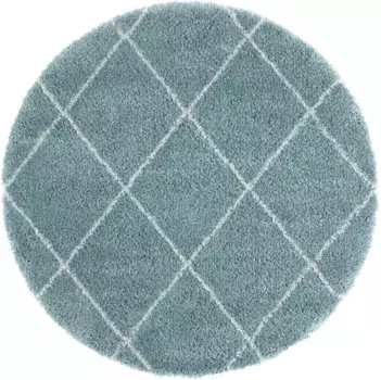 Мохнатый ковер Leonique "Belle", круглый, ромбовидный, мягкий на ощупь 120 см, синий/кремовый
