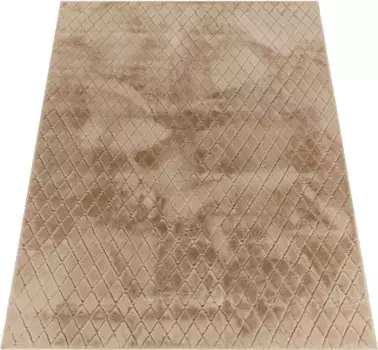 Мохнатый ковер Paco Home "Arnheim 742", прямоугольный, однотонный, с ромбовидным узором, особенно мягкий, эффект "высокий-низкий" 80х150 см, бежевый