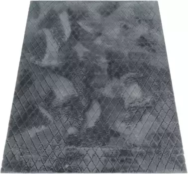 Мохнатый ковер Paco Home "Arnheim 742", прямоугольный, однотонный, с ромбовидным узором, особенно мягкий, эффект "высокий-низкий" 120х160 см, цвет Anthrazit