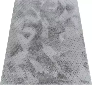 Мохнатый ковер Paco Home "Arnheim 742", прямоугольный, однотонный, с ромбовидным узором, особенно мягкий, эффект "высокий-низкий" 60х100 см, серый