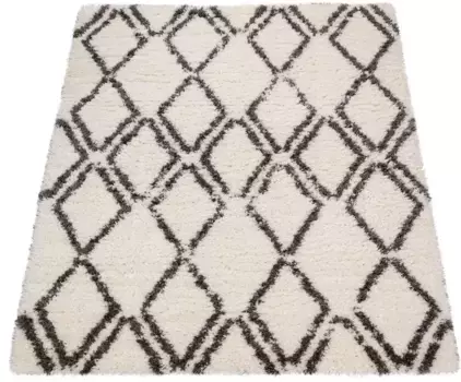 Мохнатый ковер Paco Home "Maghreb 77", прямоугольный, современный дизайн с ромбами, мягкий и пушистый 200х200 см, бежевый