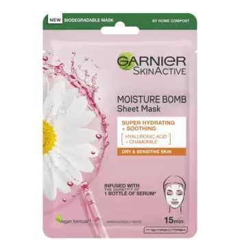 Moisture Bomb Camomile Увлажняющая тканевая маска для лица для сухой и чувствительной кожи 28г Garnier
