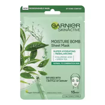 Moisture Bomb Green Tea Увлажняющая тканевая маска для лица для комбинированной кожи 32 г Garnier