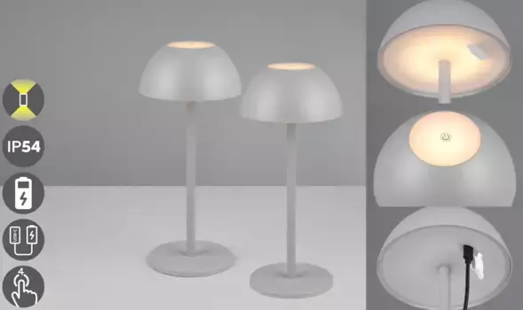 Мой дом Светодиодная уличная настольная лампа "Настольная лампа Abbey" My home 13,5 см, Высота: 30 см, серый