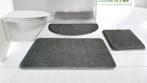 Мой домашний коврик для ванной "Инга", коврик для ванной, высота 20 мм, с противоскользящим покрытием, быстросохнущий, износостойкий My home полукруглый (50х80 см), серый