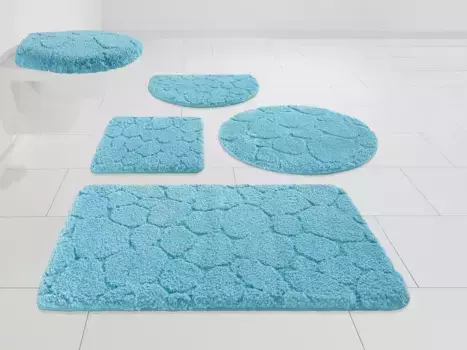 Мой домашний коврик для ванной "Камни", высота 20 мм, с противоскользящим покрытием, прочный My home полукруглый (50х80 см), бирюзовый