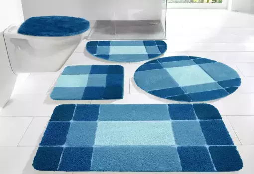 Мой домашний коврик для ванной "Пиа", высота 20 мм, с противоскользящим покрытием, прочный My home 3 шт. Отдельностоящий туалетный гарнитур, синий