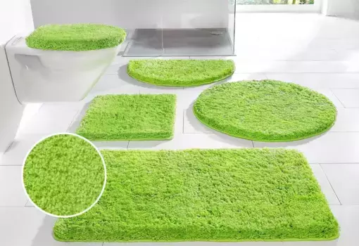 Мой домашний коврик для ванной "Санремо", высота 30 мм, нескользящее покрытие My home 3 шт. Отдельностоящий туалетный гарнитур, светло-зеленый