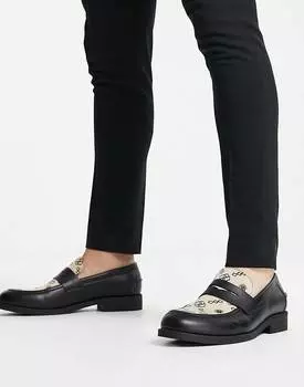Мокасины ASOS DESIGN из черной искусственной кожи с монограммой