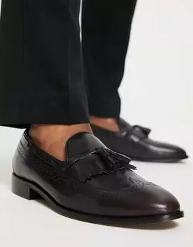 Мокасины ASOS DESIGN из коричневой кожи с бахромой