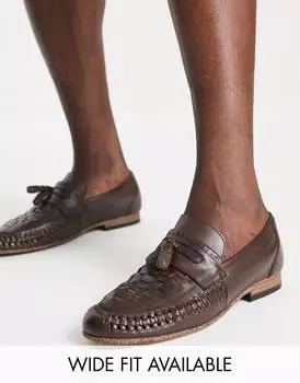 Мокасины ASOS DESIGN из плетеной коричневой кожи с кисточками