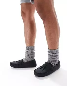 Мокасины черного цвета с подкладкой из искусственного меха ASOS DESIGN