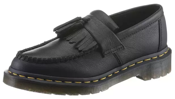 Мокасины DR. MARTENS "Black Virginia Adrian", массивные тапочки, слипоны с модной кисточкой - узкой формы, черный