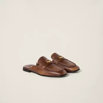 Мокасины из потертой кожи Miu Miu, коричневый