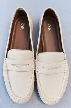 Мокасины из присборенной кожи ZARA, белый