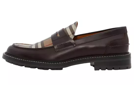 Мокасины кожаные Burberry в винтажную клетку, темно-коричневый