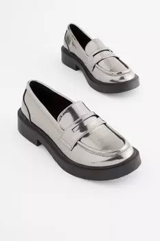Мокасины на толстой подошве Next, серебряный