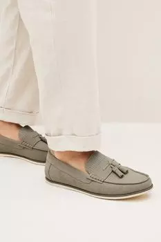 Мокасины с бахромой и тиснением Next, серый