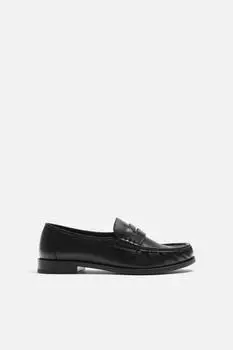 Мокасины с кожаным пенни-ремешком ZARA, черный