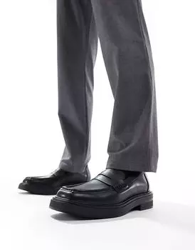 Мокасины с квадратным носком черного цвета Pull&Bear