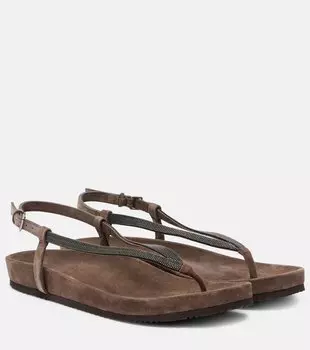 Мокасины-шлепанцы Monili из замши Brunello Cucinelli, Medium Brown