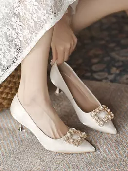 Мокасины, украшенные жемчугом, абрикосовый