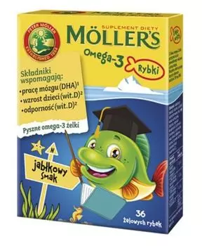 Mollers Omega-3 Rybki Jabkowe жевательные конфеты с омега-3 кислотами и витамином D3, 36 шт.