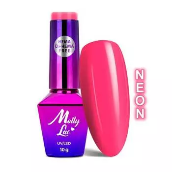 MollyLac Power Flower Pink gerbera HEMA/Di-HEMA Free Neon гибридный лак для ногтей 10 г № 722