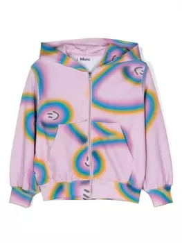 Molo толстовка с капюшоном из хлопка с принтом на молнии, розовый