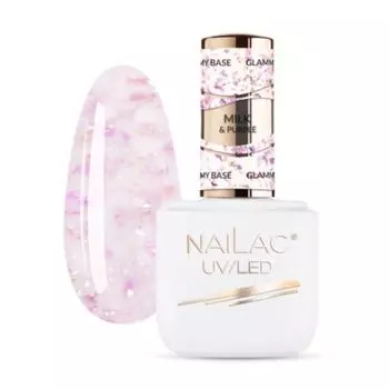 Молочно-фиолетовая каучуковая основа, 7 мл Nailac Glammy base, цвет milk&purple