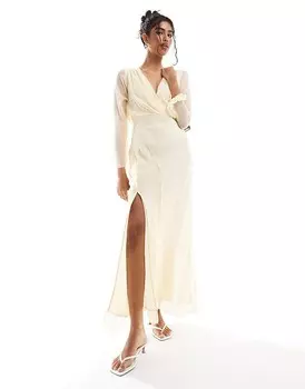 Молочно-желтое платье миди с запахом спереди и швами ASOS DESIGN
