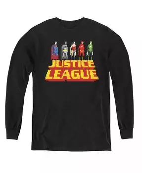 Молодежь Boys of America стоит над толстовками с длинными рукавами Justice League, черный
