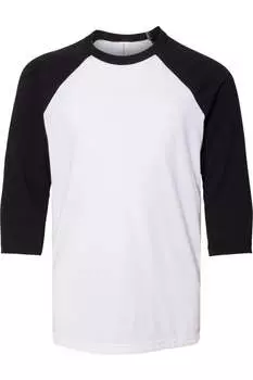 Молодежная бейсбольная футболка с рукавом три четверти BELLA + CANVAS, белый/черный
