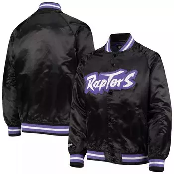 Молодежная черная куртка Mitchell & Ness Toronto Raptors из твердой древесины, классическая атласная куртка с длинными кнопками реглан Unbranded