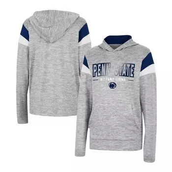 Молодежная футболка Colosseum Heather Grey Penn State Nittany Lions Tartookas с капюшоном и длинными рукавами Colosseum